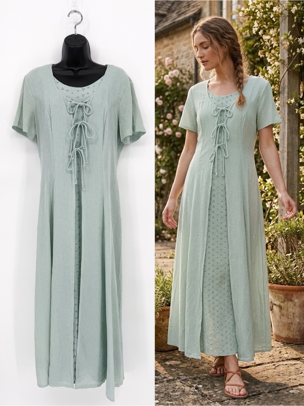 Vintage Olivia Rose Cottagecore Prairie Gingham Maxi Dress Size 8